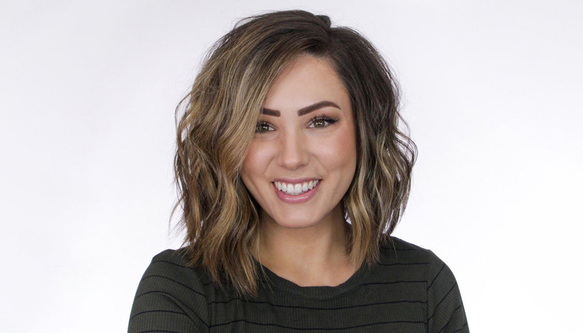 female model curls on short hair