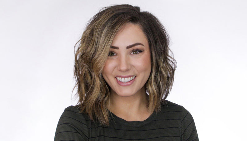 female model curls on short hair