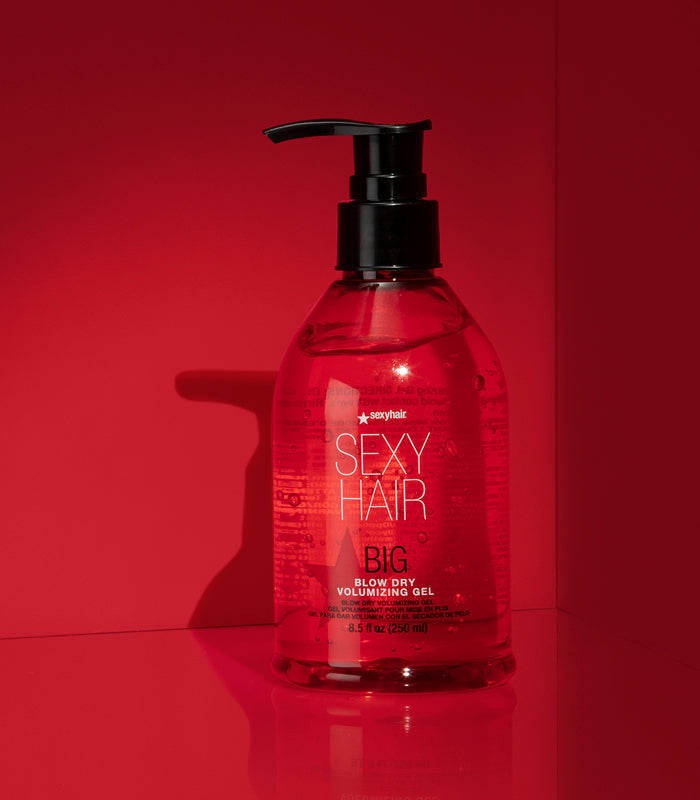 Big Blow Dry Volumizing Gel pump bottle on red background