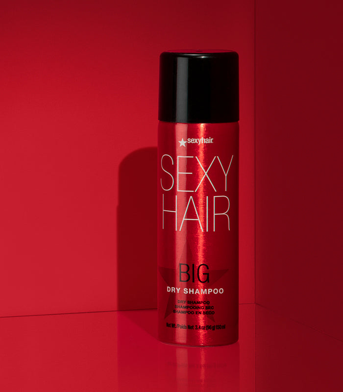 Big Dry Shampoo aerosol spray can on red background