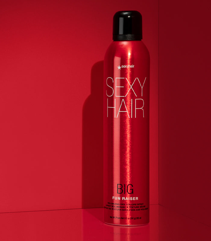 Big Fun Raiser dry texture spray can on red background