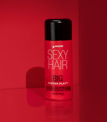 Big Powder Play volumizing texturizer powder on red background