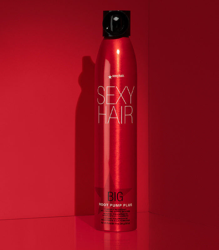 Big Root Pump Plus spray mousse on red background