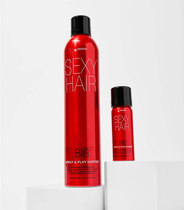Big Spray & Play Harder in regular and travel sizes on white
