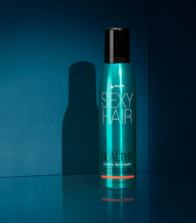 Healthy SexyHair Active Recovery blow dry foam can on teal background