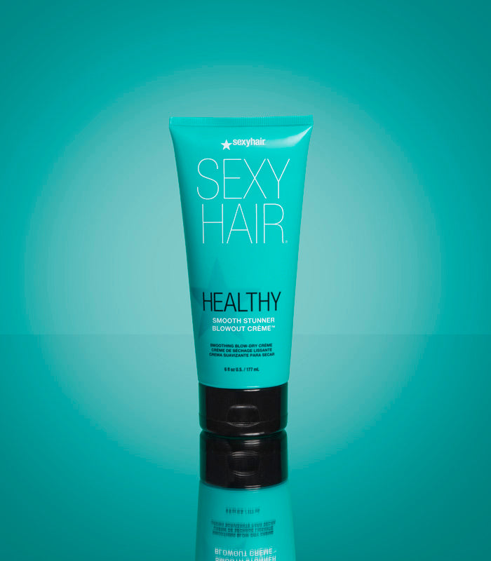 Healthy SexyHair Smooth Stunner Blowout Crème tube on teal background