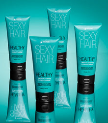 Multiple Healthy SexyHair Smooth Stunner tubes arranged on teal background