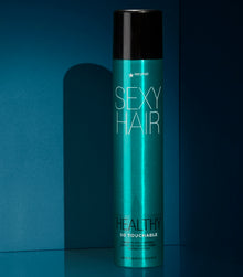 Healthy SexyHair So Touchable weightless hairspray on teal background