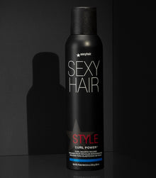 Style SexyHair Curl Power curl bounce mousse spray bottle displayed on dark background