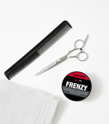 Style SexyHair Frenzy matte texturizing paste displayed with professional styling tools