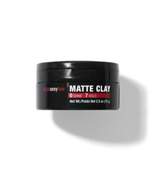 Style SexyHair Matte Clay jar displayed on light neutral background with product