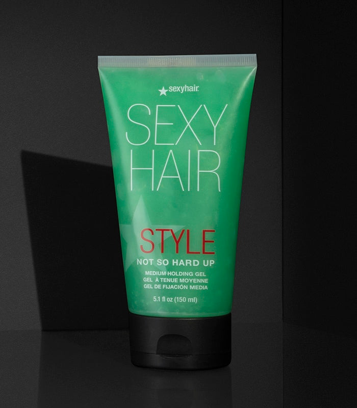 Style SexyHair Not So Hard Up medium holding gel in green tube on dark background