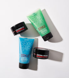 Style SexyHair Not So Hard Up medium holding gel arranged with products