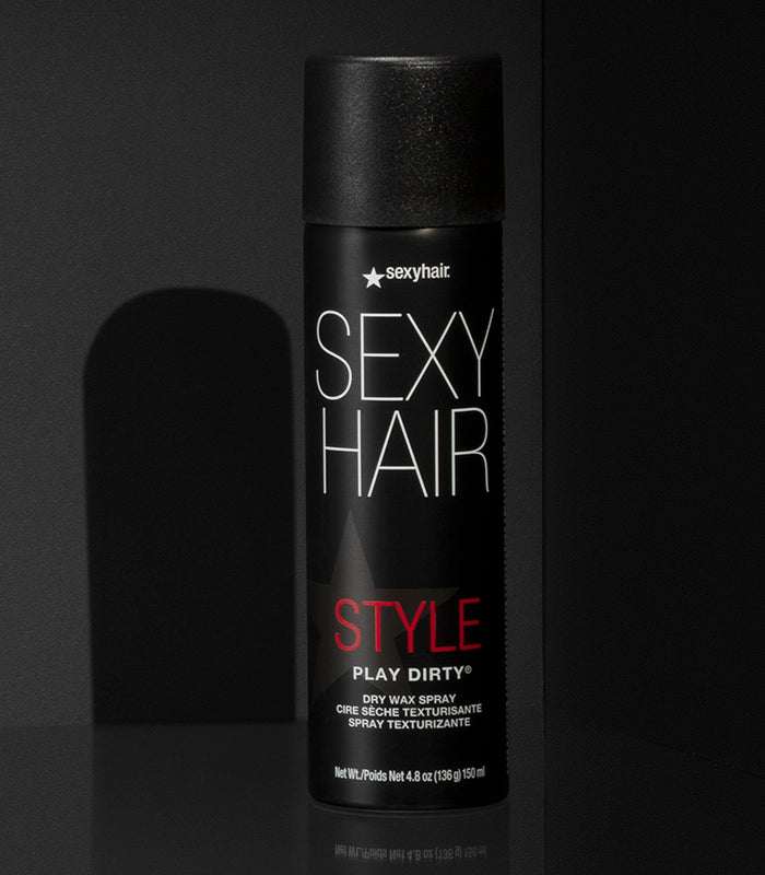 Style SexyHair Play Dirty dry wax spray product bottle displayed on dark background