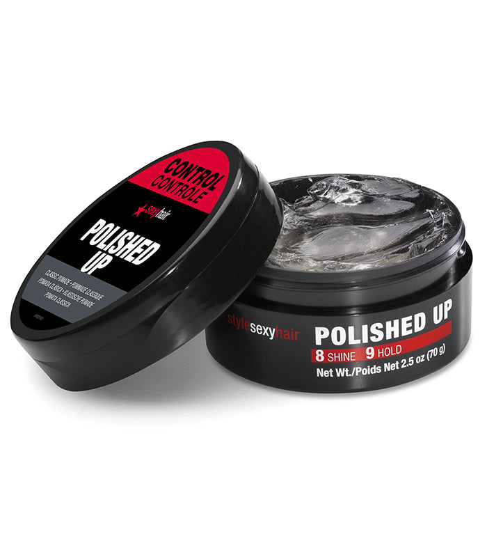 Style SexyHair Polished Up classic pomade showing dark glossy shine finish