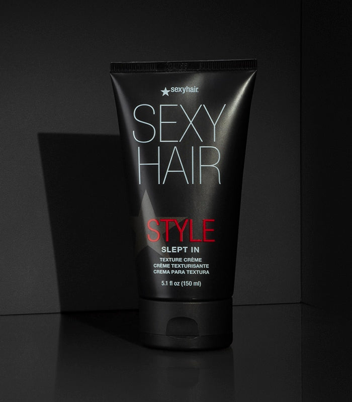 Style SexyHair Slept In texture crème product displayed on dark background